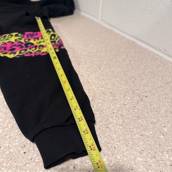 Kappa Open Shoulder Zip Jacket Leopard Neon Cropped Hoodie Black Large Cotton - Picture 12 of 16